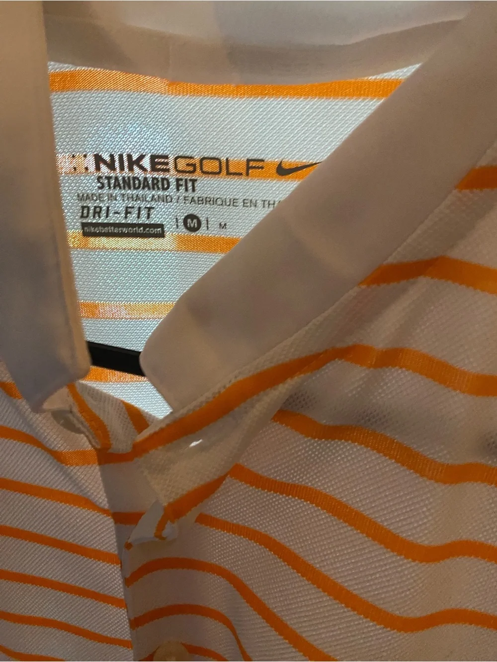 Nike Men’s Polo Shirt Orange and White Striped
